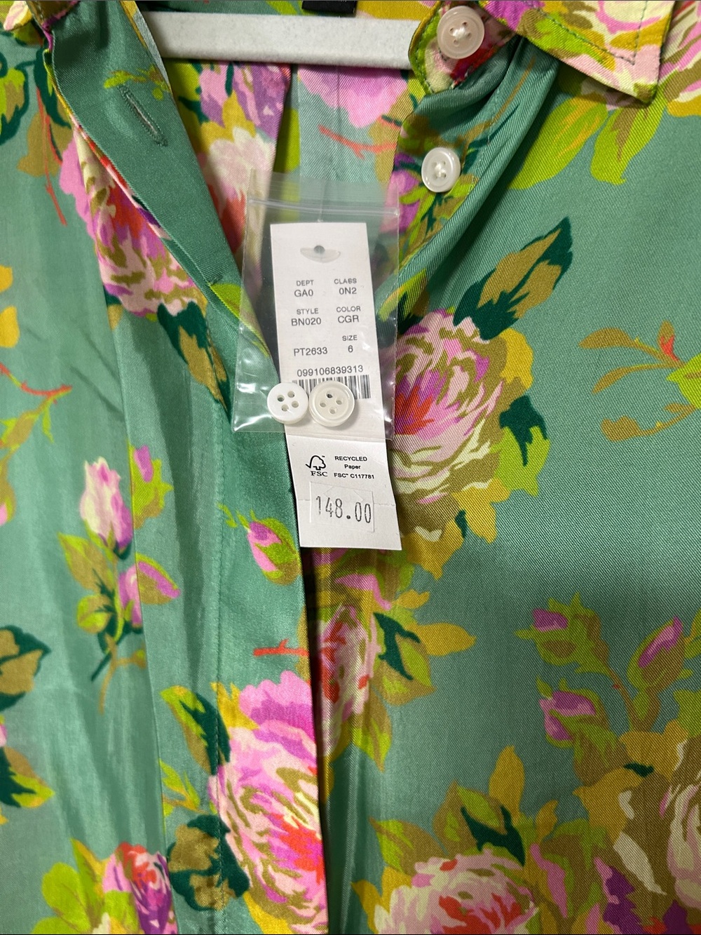 J.Crew Green cupro-blend Button-Down Shirt in rose garden - Picture 2 of 8